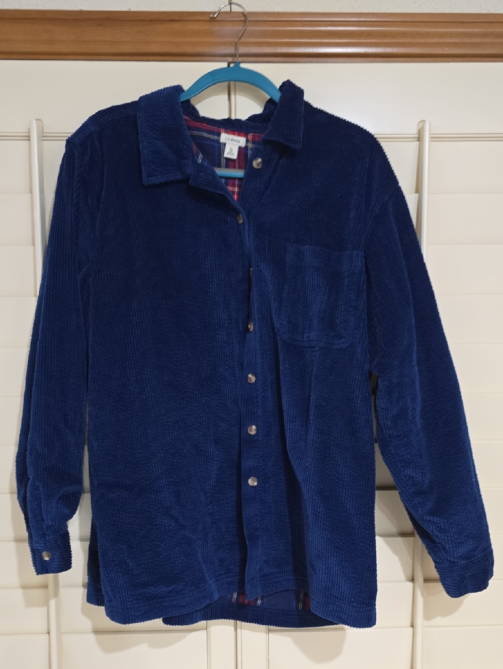 L.L. Bean Navy and Red Plaid Corduroy Shirt Jacket